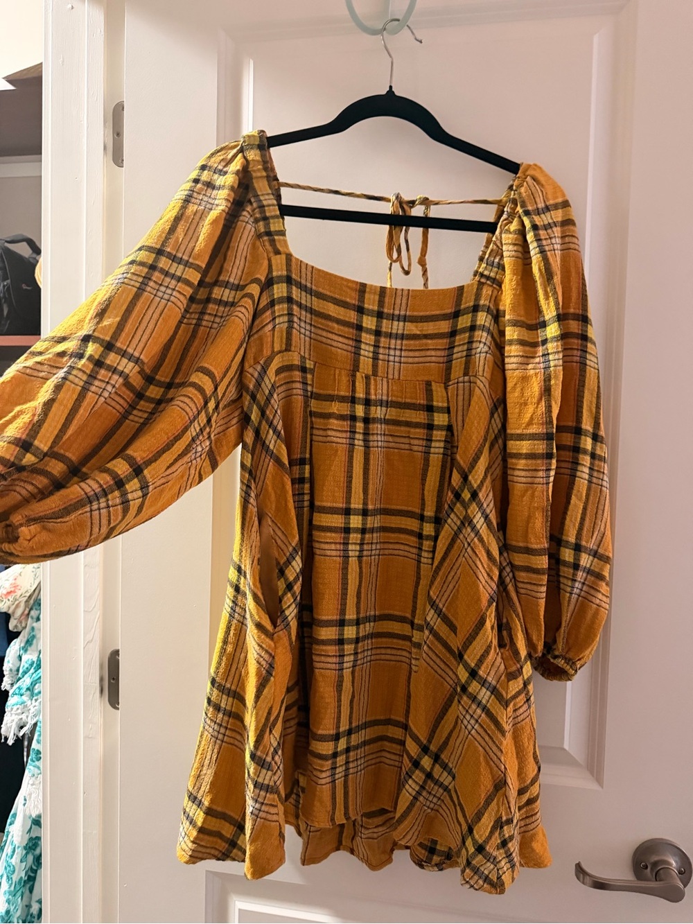 Urban Outfitters Mustard Yellow Plaid Peasant Blouse